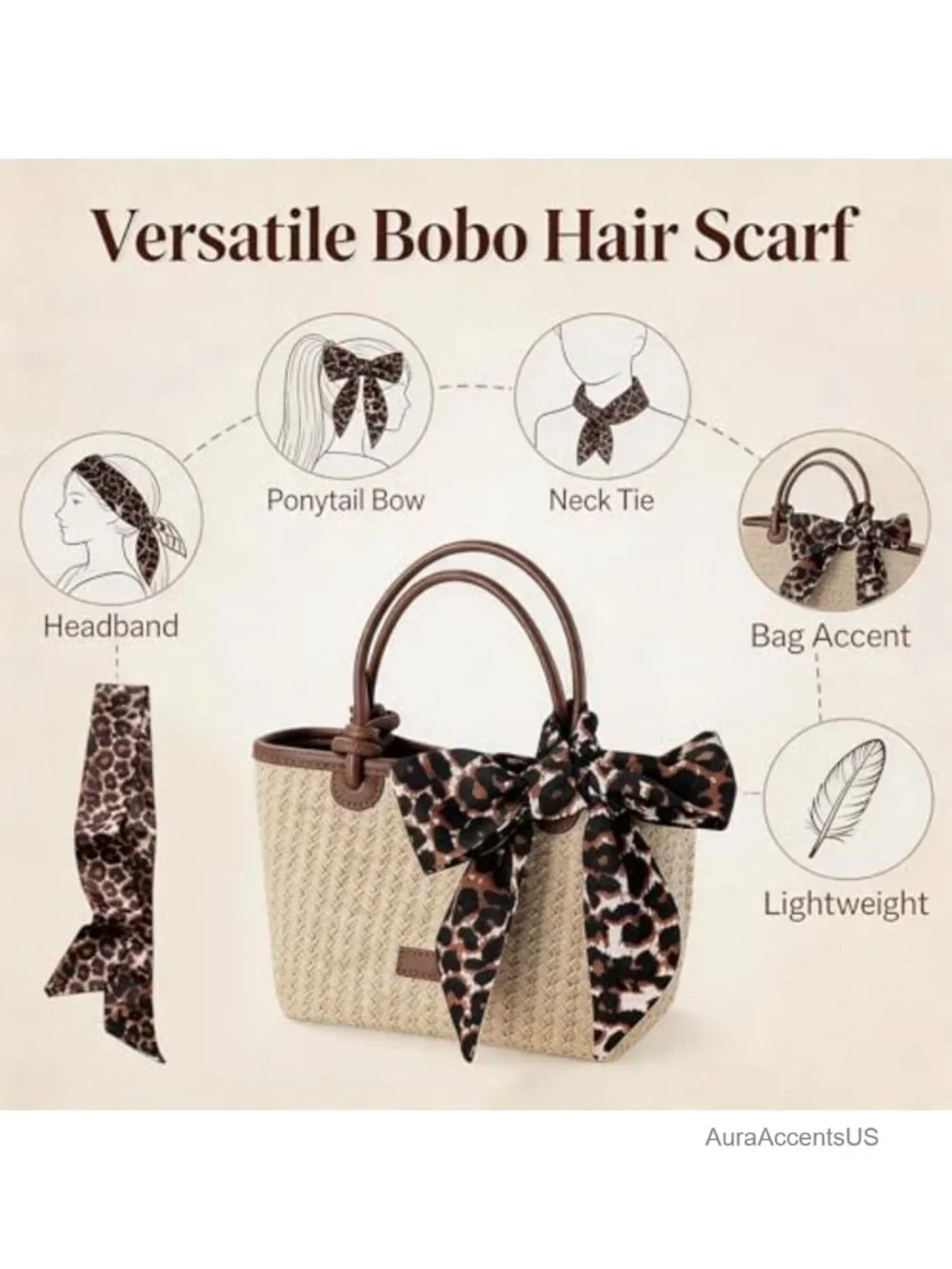 5 Pack Silk Ribbon Scarf for Handbags, Fashion Scarf & Hair Accessory